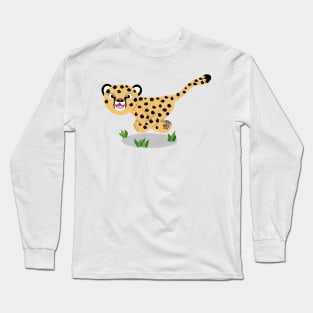 Cute baby cheetah running cartoon illustration Long Sleeve T-Shirt